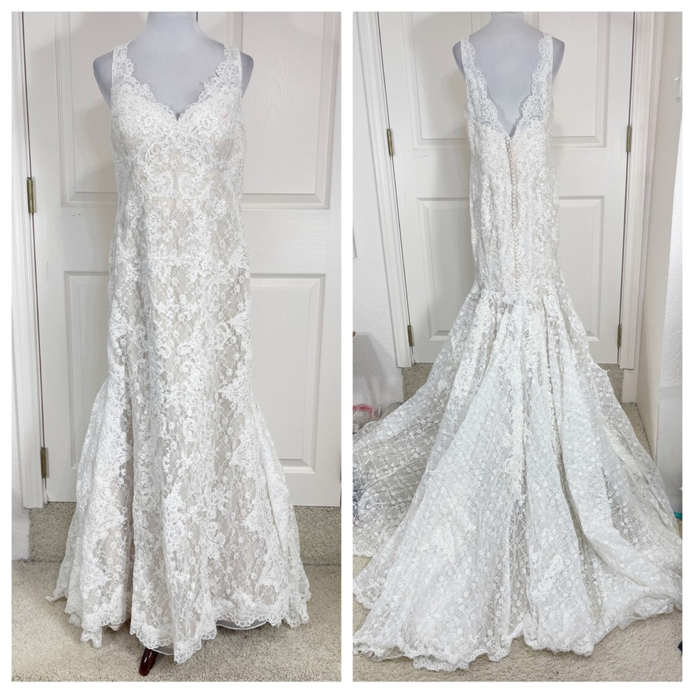 oleg cassini lace trumpet wedding dress - Picture 4 of 16